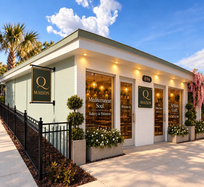 Maison Q bakery and café storefront in Downtown Clermont, Florida.